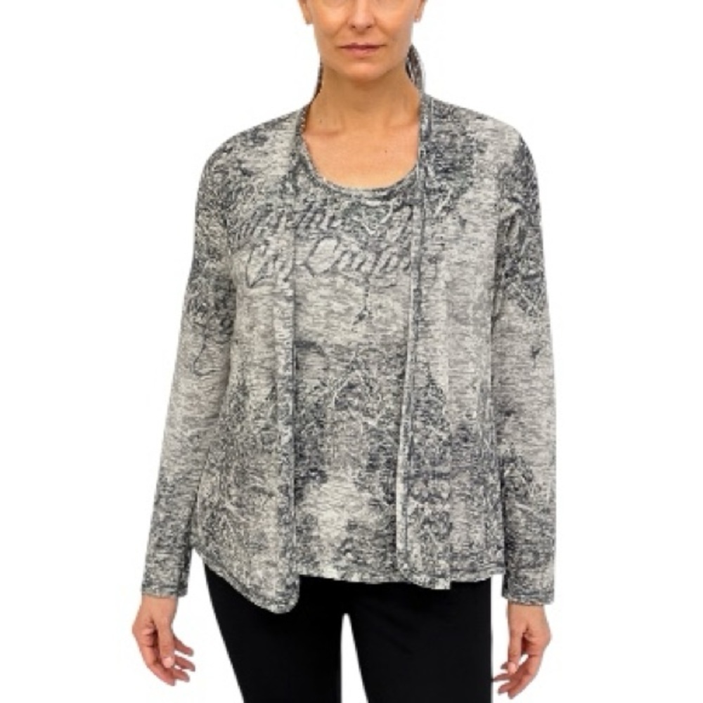 RIANI Tile Print Studded Two-piece Tank/Cardigan in Grey size 8